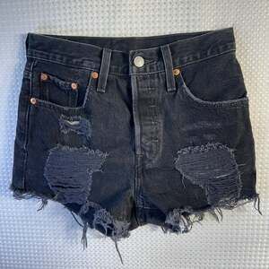 Levi's 501 Original High Rise Distressed Denim Shorts in Black